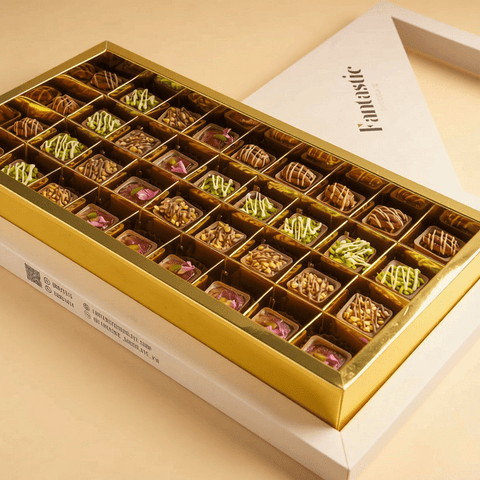 Assorted Chocolate Cups Box - Pistachio, Caramel, Hazelnut, Cheesecake.