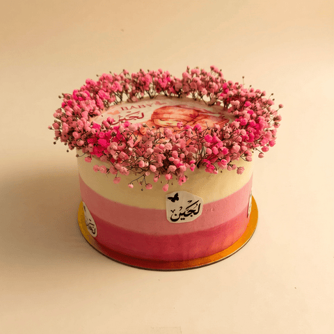 كيك عيد ميلاد دائري 25 سم مع طباعه صوره وتزيين بالورد
