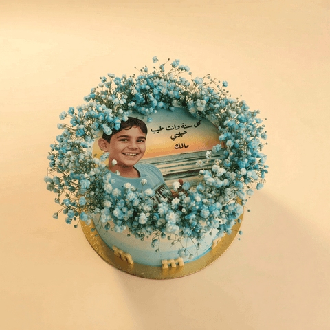كيك عيد ميلاد أزرق مع طباعه صوره