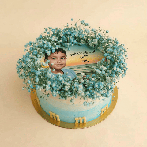 كيك عيد ميلاد أزرق مع طباعه صوره