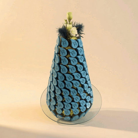 Blue Chocolate Pyramid with 5 Fillings and Fresh Flowers (24)