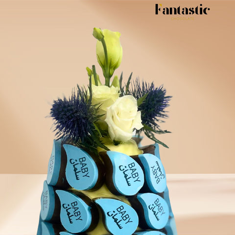 Blue Chocolate Pyramid with 5 Fillings and Fresh Flowers (#24)