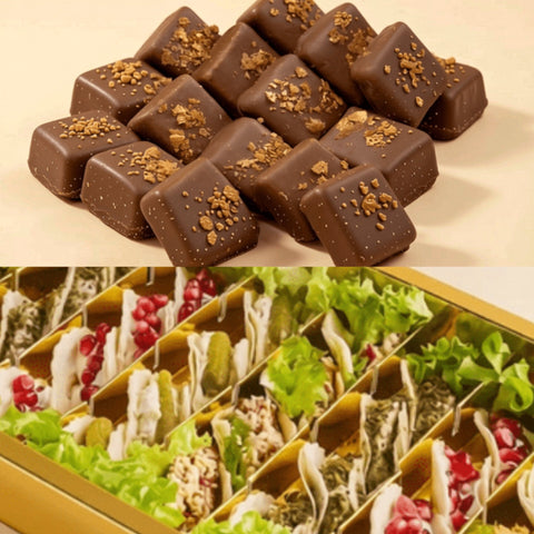 Combo 4 — Half & Half Box — Mini Taco & Crispy Rice Cookie Belgian Chocolate