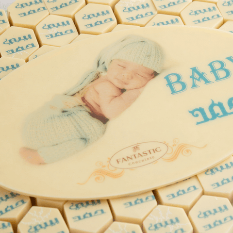 Crystal tray of Baby Name Printed Hexagon Shaped Chocolate