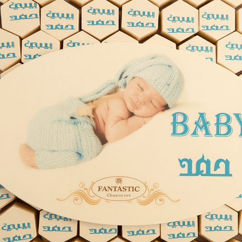 Crystal tray of Baby Name Printed Hexagon Shaped Chocolate