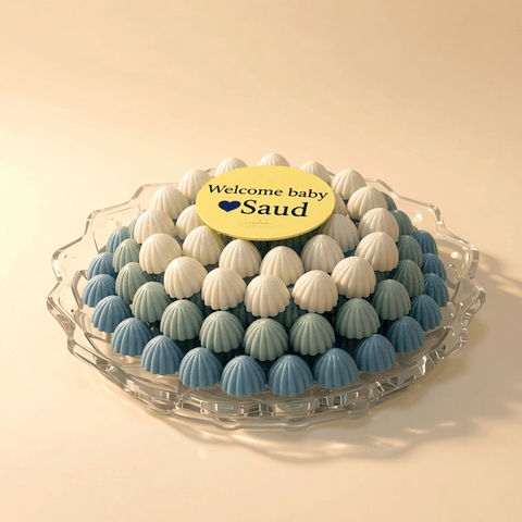 Crystal Tray of Blue Ombre Chocolate for a New Born Boy