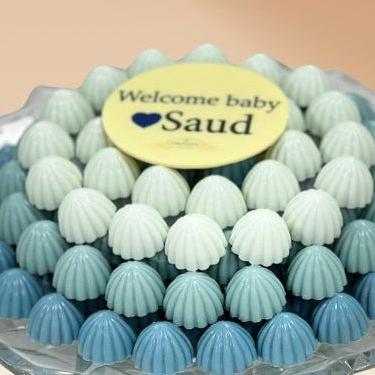 Crystal Tray of Blue Ombre Chocolate for a New Born Boy