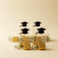 Graduation Chocolate Wooden Tray with Fresh Flowers