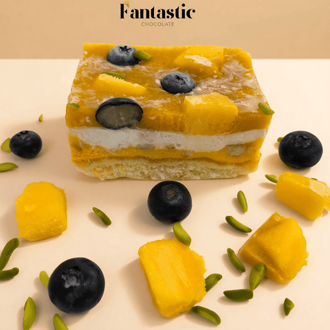 Mango Ice Cream Cake with Fresh Mango Pieces & Pistachios