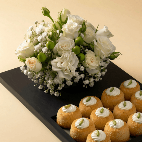 Mini Basbousa with Fresh Cream