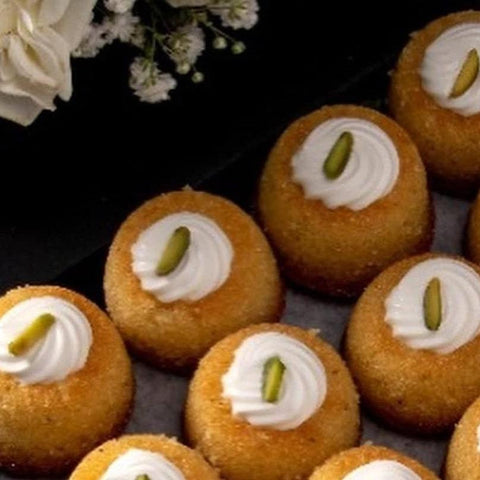 Mini Basbousa with Fresh Cream