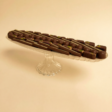 Long Crystal Tray — Assorted Chocolate with Pistachio, Pecan & Crunchy Biscuit