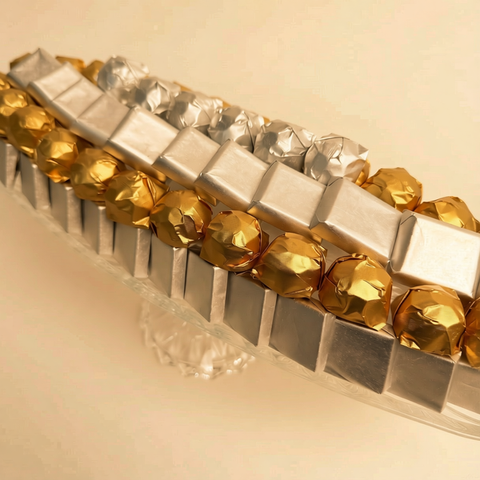 Long Crystal Tray — Gold & Silver Wrapped Chocolate, 72 Pcs