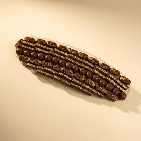 Long Crystal Tray — Assorted Chocolate with Pistachio, Pecan & Crunchy Biscuit