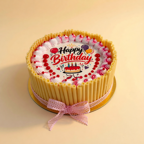 Birthday Cake — Berry Filling with Chocolate Curls & Photo Printing