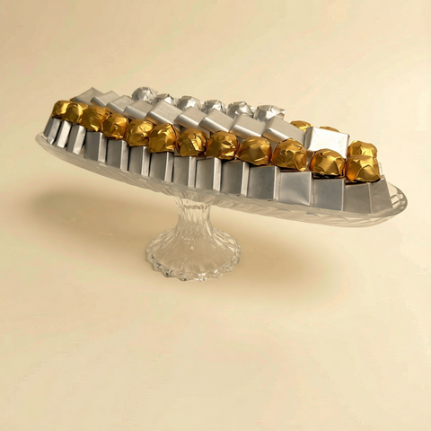 Long Crystal Tray — Gold & Silver Wrapped Chocolate, 72 Pcs