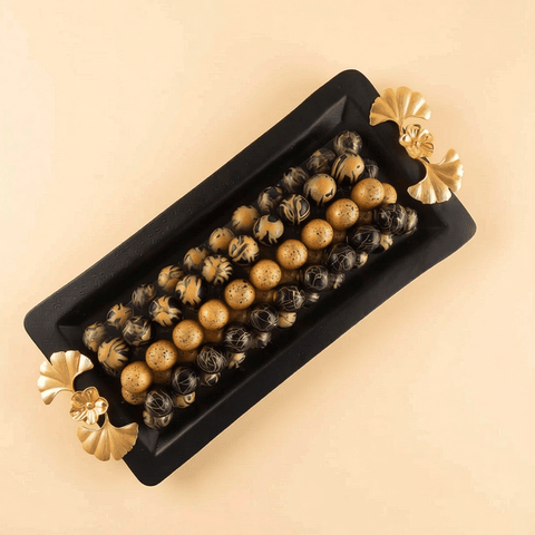 Rectangle Black Tray of Black and Gold Marble Chocolate