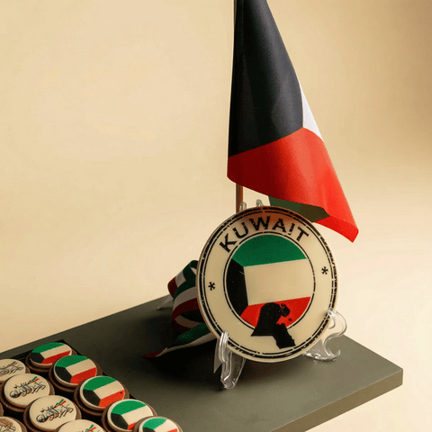 Rectangle Wooden Tray of Kuwait Themed Chocolate