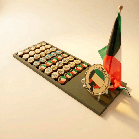 Rectangle Wooden Tray of Kuwait Themed Chocolate