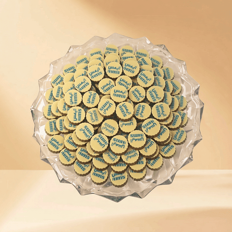 Round Crystal Tray of Corporate Branded Chocolate
