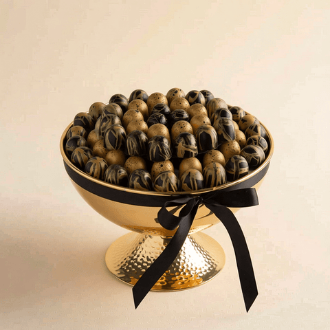 Round Gold Tray of Black and Gold Marble Chocolate