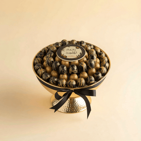 Round Gold Tray of Black and Gold Marble Chocolate