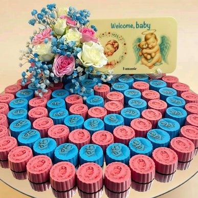 Round Mirror Tray of Gender Reveal Blue Pink Chocolate