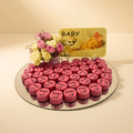 Round Mirror Tray of Name Printed Pink Chocolate 40 pieces