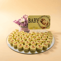 Round Mirror Tray of Newborn Printed White Chocolate 40 pieces