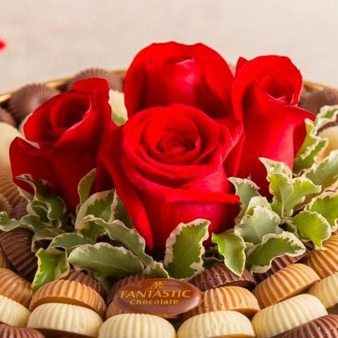 Round Tray of Chocolate with Flowers