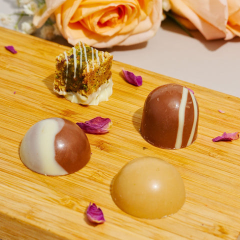 Mixed Chocolate Plate of Kinder, Pistachio, Caramel, Almonds