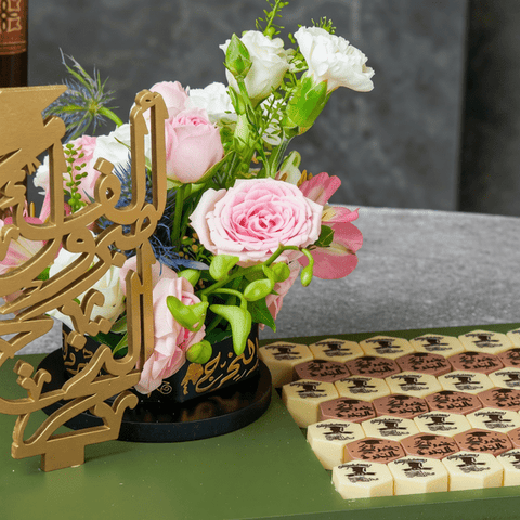 Wooden Graduation Tray Hexagon Shaped Printed Chocolate